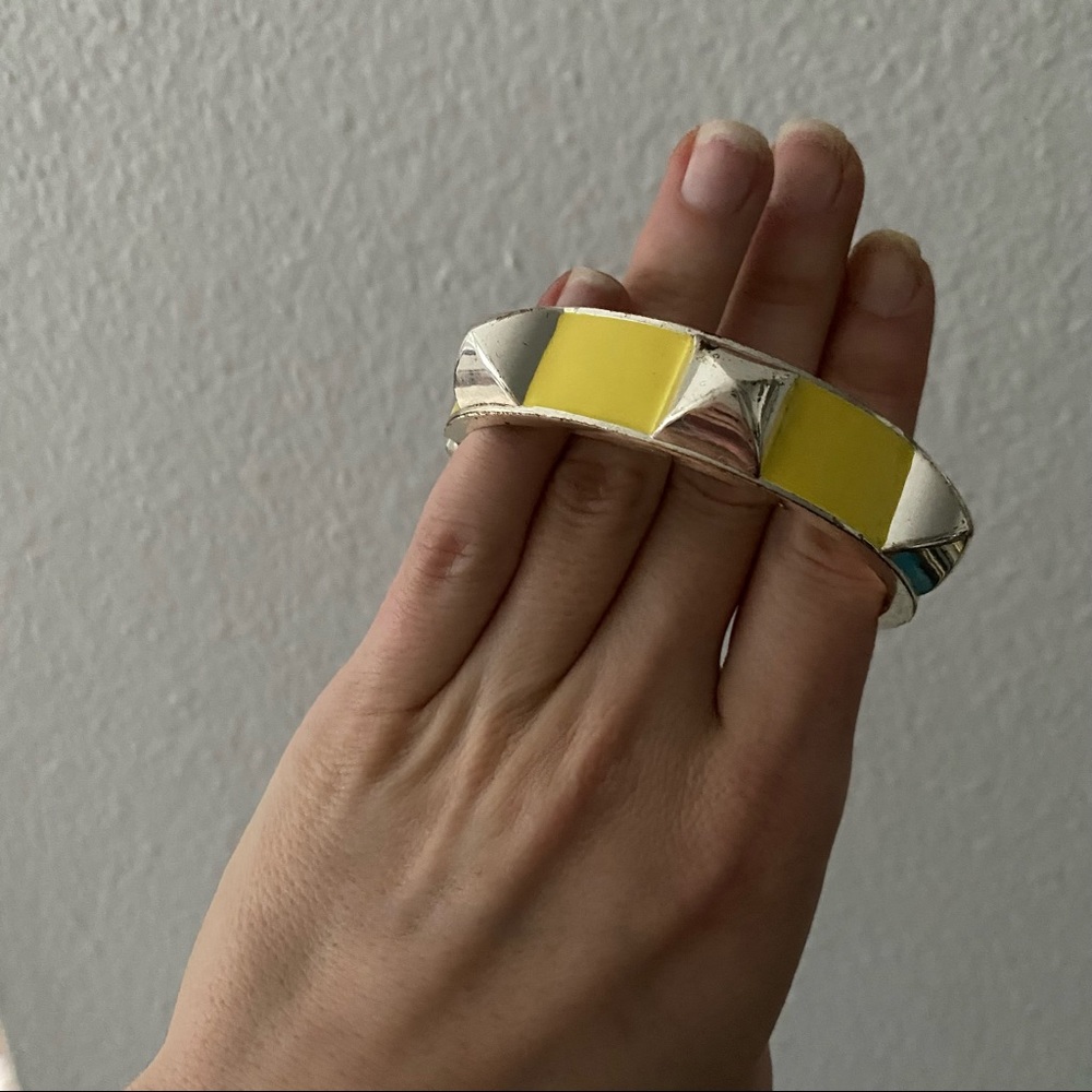 Silver and Yellow Studded Bangle Bracelet - Picture 6 of 17